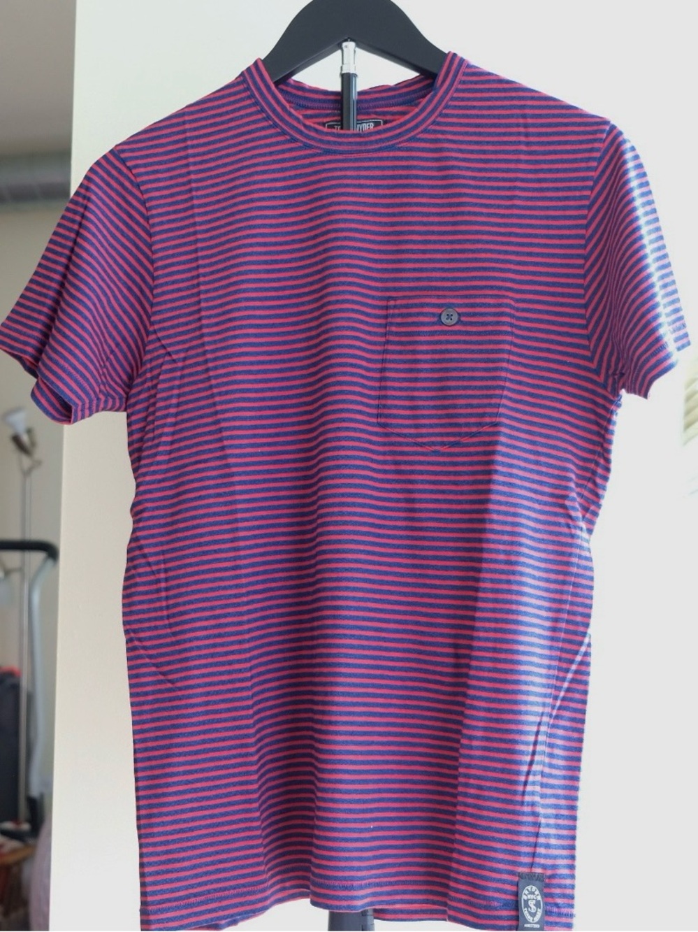 Todd Snyder Red & Blue Striped Pocket Tee
